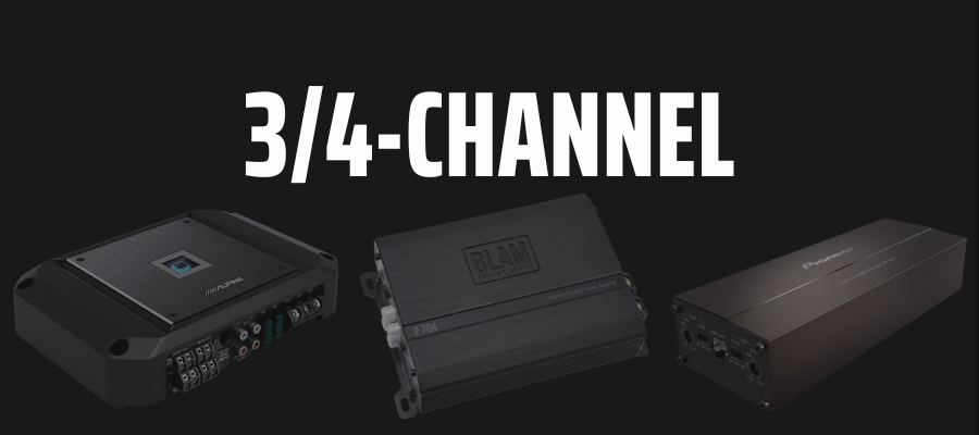 3/4-channel amplifiers powering front and rear speakers