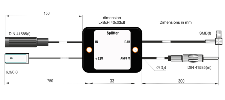 DIN to DAB & FM antenna aerial amplifier splitter/ radio