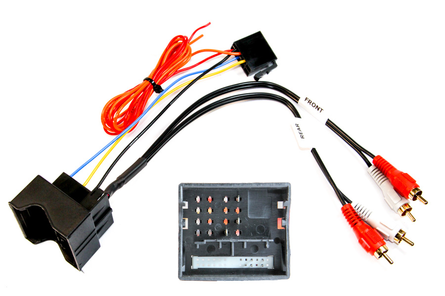 Audi Quadlock to ISO and phono adapter harness for fully amplified cars, hardwired ignition