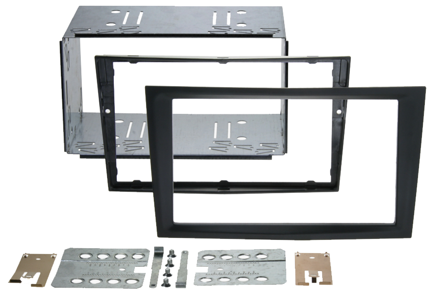 Vauxhall (FLUSH FIT) Double DIN car audio fascia radio cage adapter kit (CHARCOAL/ RUBBER TOUCH)