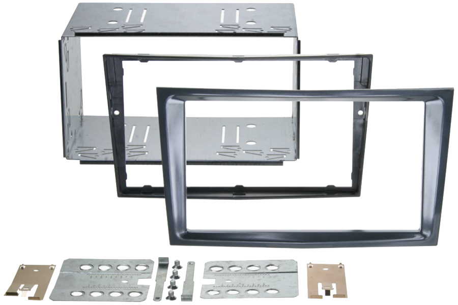 Vauxhall (FLUSH FIT) Double DIN car audio fascia radio cage adapter kit (GLOSS GREY/ STEALTH BLACK)