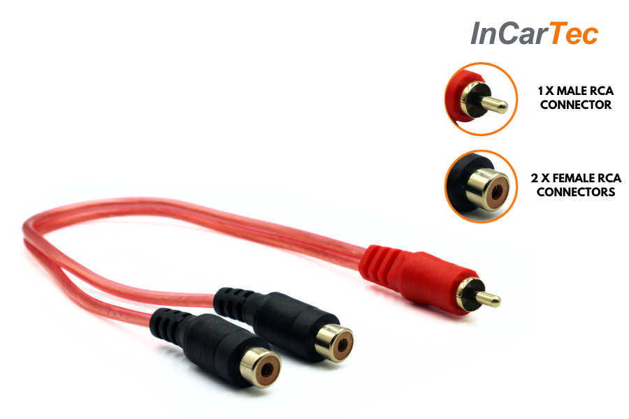 RCA male to 2 female RCA phono car stereo audio adapter Y-cable (20cm)