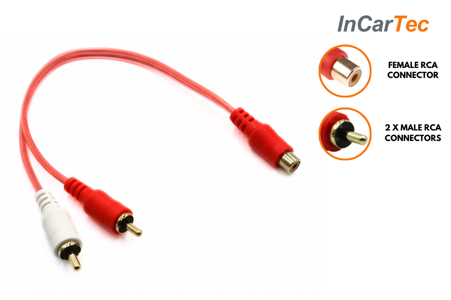 RCA female to 2 male RCA phono car stereo audio adapter Y-cable (20cm)