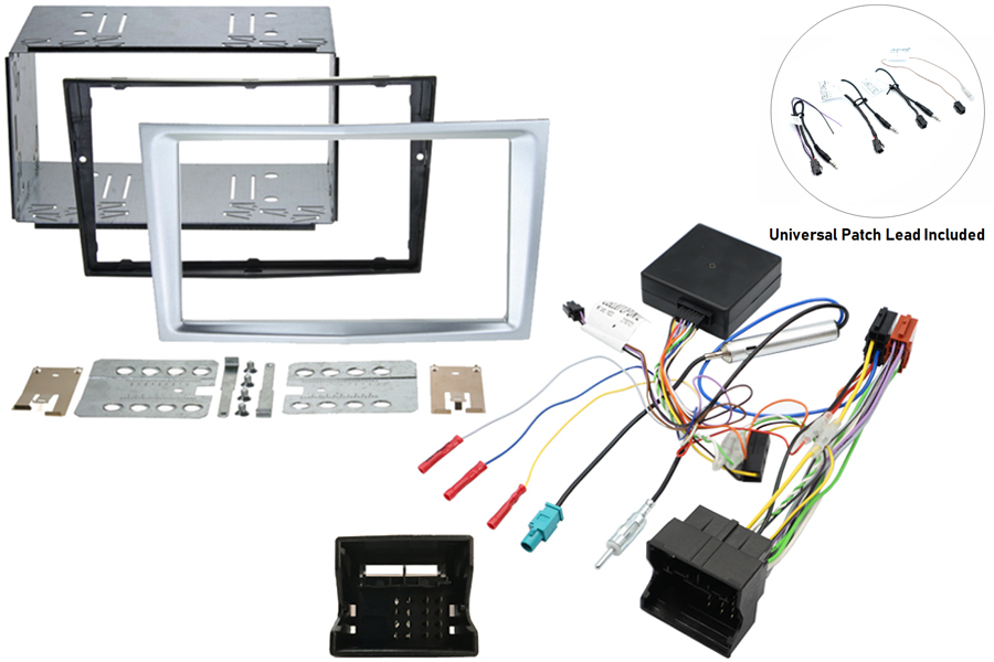 Vauxhall Double DIN complete stereo upgrade fitting kit with Steering Controls (MATT CHROME/ SILVER)