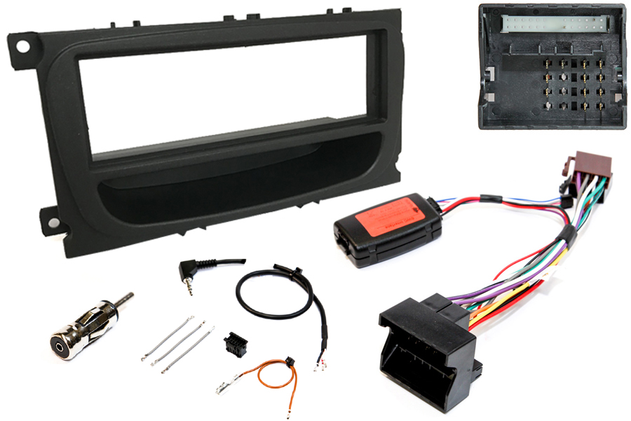 Ford Single DIN stereo upgrade fitting kit (OVAL SHAPE - BLACK) with Steering wheel controls