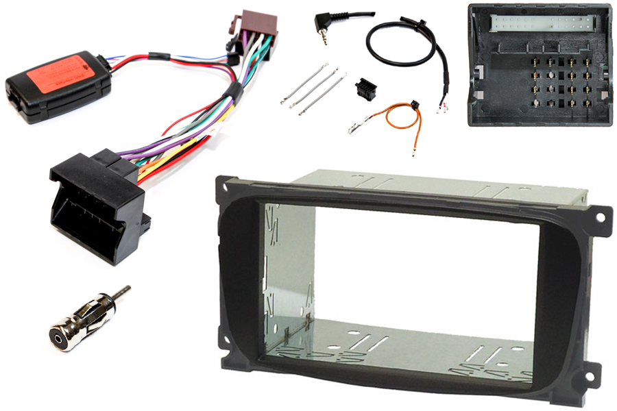 Ford Double DIN Complete stereo upgrade fitting kit with steering wheel controls (OVAL - BLACK)