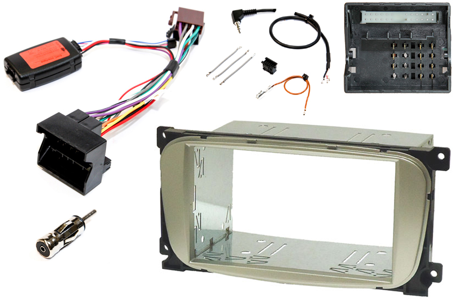 Ford Double DIN Complete Stereo Upgrade fitting kit with steering wheel controls (OVAL  - SILVER)