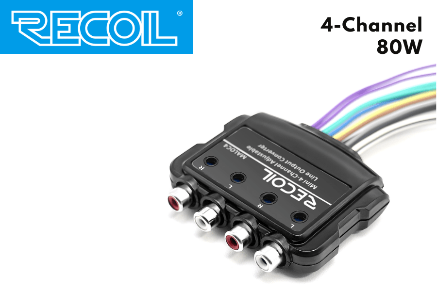 RECOIL 4-Channel 80W high-to-low level line-out converter with built in amp remote trigger