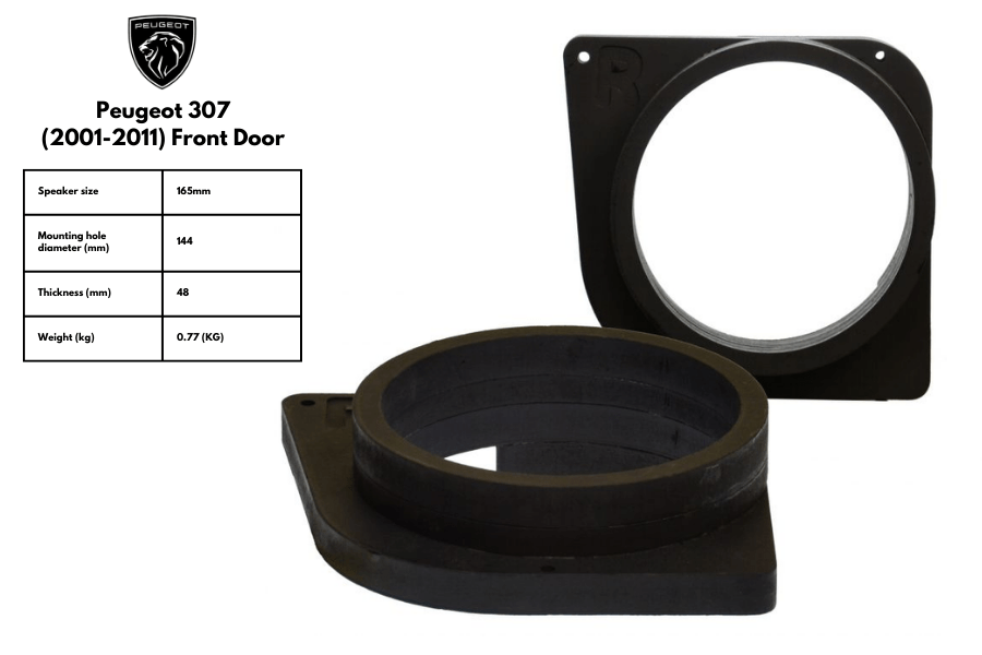 Peugeot 307 (2001-2011) 165mm (6.5 inch) front door speaker panel adapter rings (MDF)