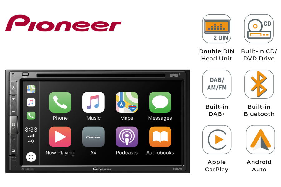 Pioneer AVH-Z5200DAB Double DIN stereo head-unit with Carplay, Android Auto, Bluetooth, DAB+
