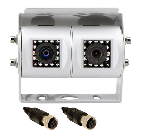 Dual Lens heavy duty rear view camera with adjustable bracket for Vans/ Motorhomes NTSC (WHITE)