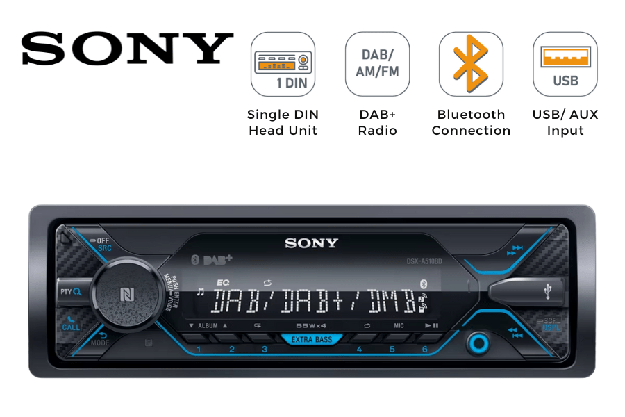 Sony DSX-A510BD (Mechless) Single DIN car stereo head unit with DAB, Bluetooth, USB