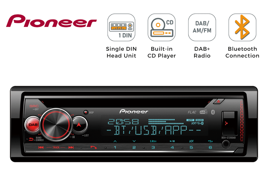 Pioneer DEH-S720 Single DIN car stereo with DAB, CD, Bluetooth, USB