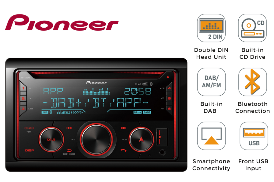 Pioneer FH-S820DAB Double DIN car stereo head unit with CD, DAB, Bluetooth and USB