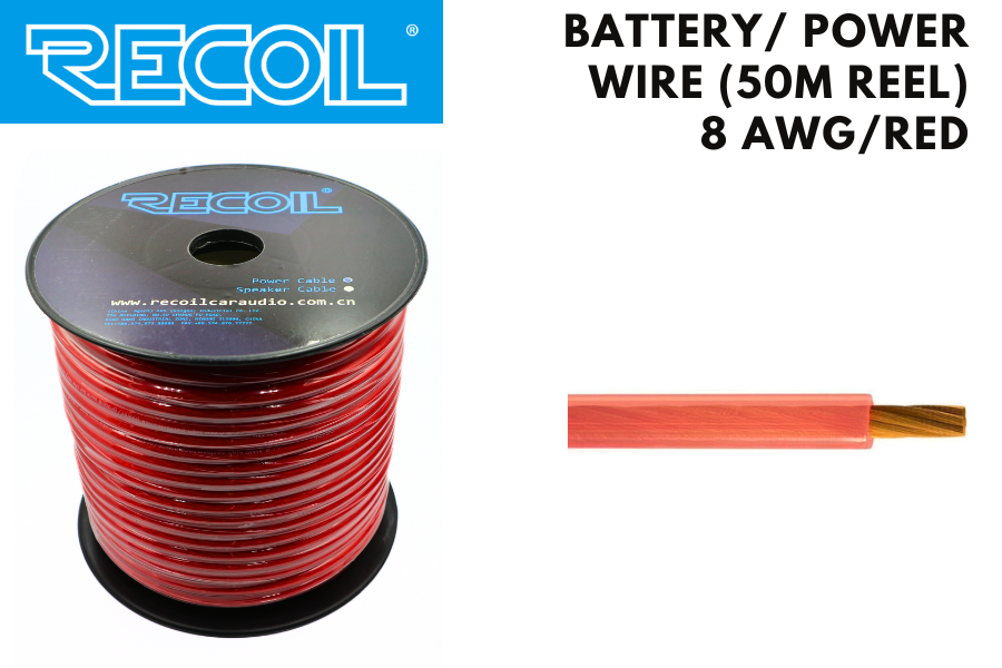 RECOIL Automotive 8 AWG car audio Battery/ Power cable RED (50m roll)