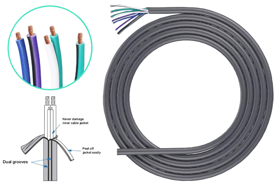 Multicore speaker cable 1mm2 (18 AWG), 4-Channel Speaker Wire and Remote Wire (6 Metres)