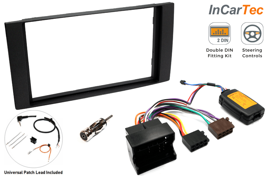 Ford (2002 Onwards) Double DIN car stereo upgrade fitting kit (WITH SWC/ SQUARE RADIO) MATT BLACK