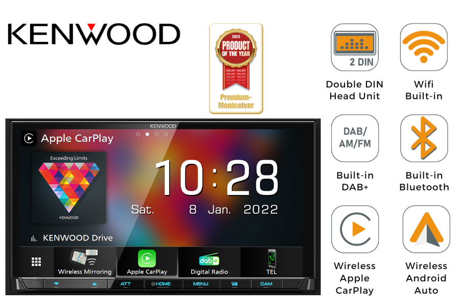 Kenwood DMX8021DABS Double DIN Stereo head unit (Wireless Carplay/ Android, Bluetooth, DAB+)