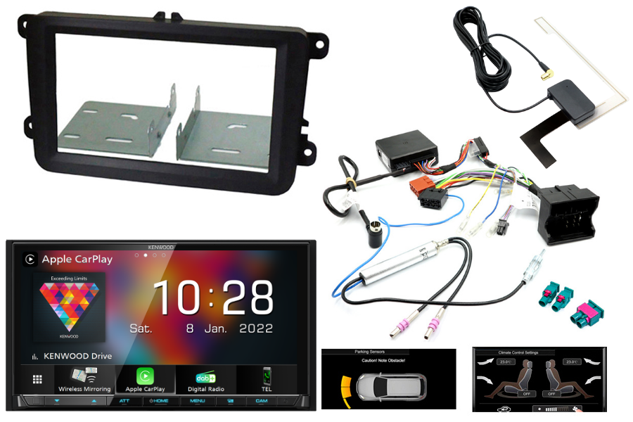 Volkswagen audio kit with Kenwood 8021DABS (Carplay/ Android) and park Pilot OPS display retention