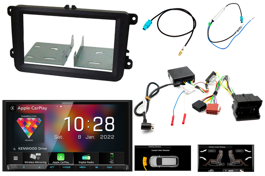 VW T6 audio kit with Kenwood 8021DABS (Carplay/ Android) and park Pilot OPS display retention