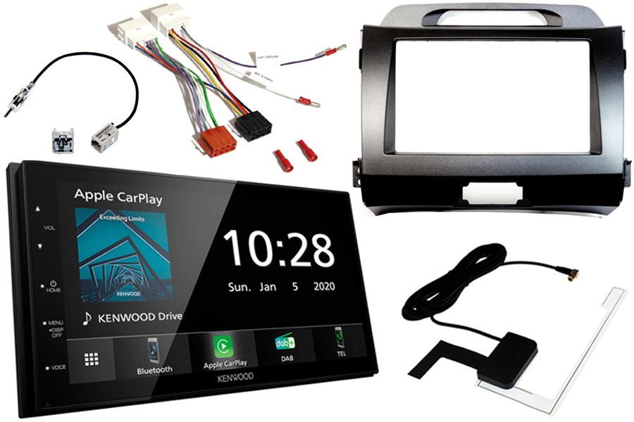 Kia Sportage (10-15) Double DIN fitting kit (GREY) and Kenwood DMX5020DABS (Carplay/Android)