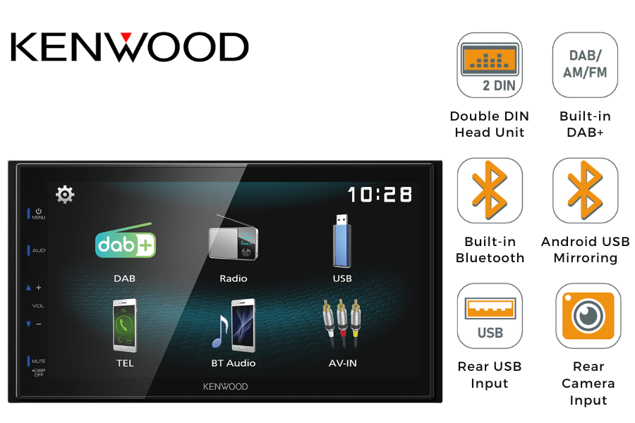 Kenwood DMX125DAB (Mechless) Double DIN stereo head unit with DAB+, Bluetooth and Android Mirroring