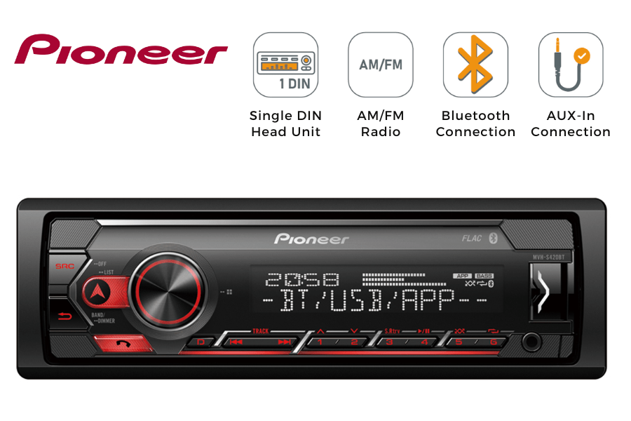 Pioneer MVH-S420BT Single Din Car Stereo Head Unit with Bluetooth, USB, AUX