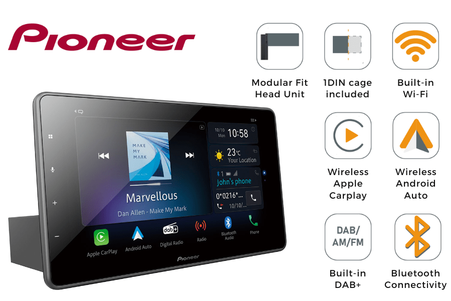 Pioneer SPH-EVO950DAB (MODULAR WITH CAGE) 9 inch head unit with wireless Car Play/Android Auto, DAB+
