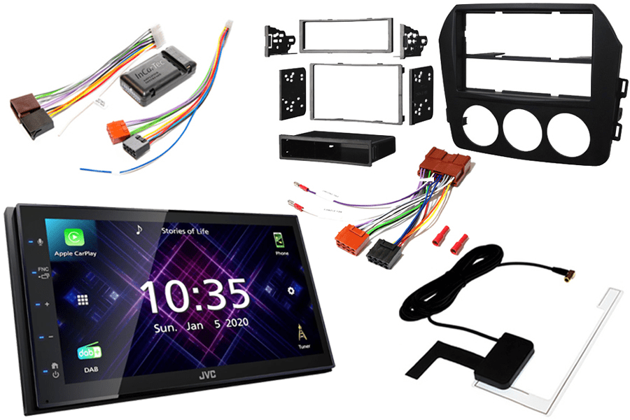 Mazda MX5 (09-15) WITH BOSE Double DIN stereo fitting kit and JVC KW-M565DBT (Carplay/Android)