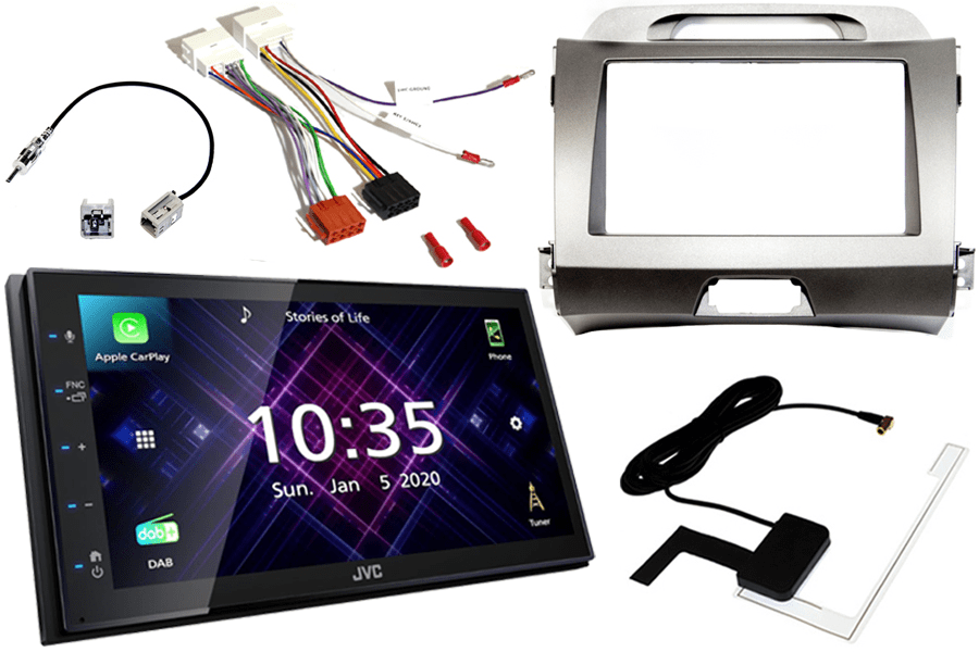 Kia Sportage (10-15) Double DIN fitting kit (SILVER) and JVC KW-M565DBT (Carplay/Android)