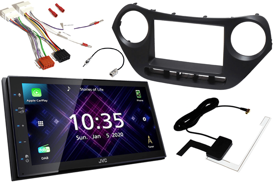 Hyundai I10 (2013-2019) Double DIN stereo upgrade fitting kit and JVC KW-M565DBT (Carplay/Android)