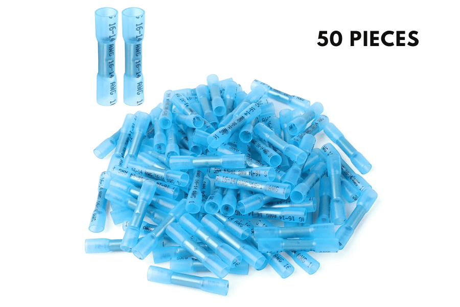 RECOIL Blue heat shrink butt connectors/ Splices/ terminals 16-14 AWG (1.5 - 2.5 mm2) PACK OF 50