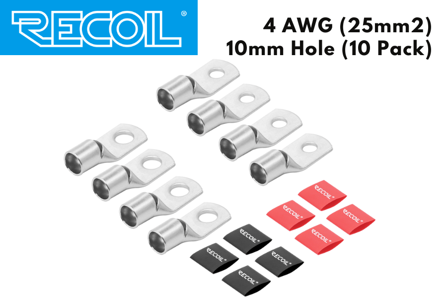 RECOIL 4 AWG (25mm2) ring terminals with red/black heat shrink (10mm HOLE) 10 PACK