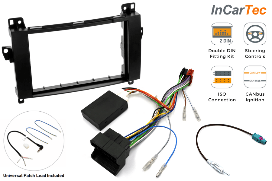 Mercedes (Comand APS NTG2.5) Double DIN stereo upgrade fitting kit with steering controls (QUADLOCK)