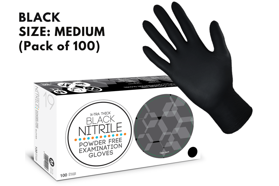 X-tra Thick Nitrile (powder-free) disposable gloves Medium (100 Pack) BLACK