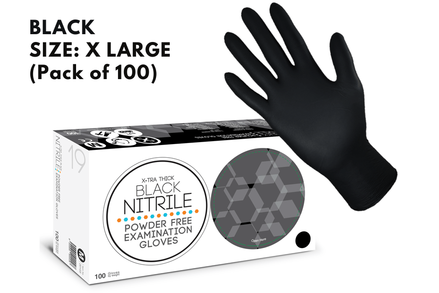 X-tra Thick Nitrile (powder-free) disposable gloves Extra Large (100 Pack) BLACK