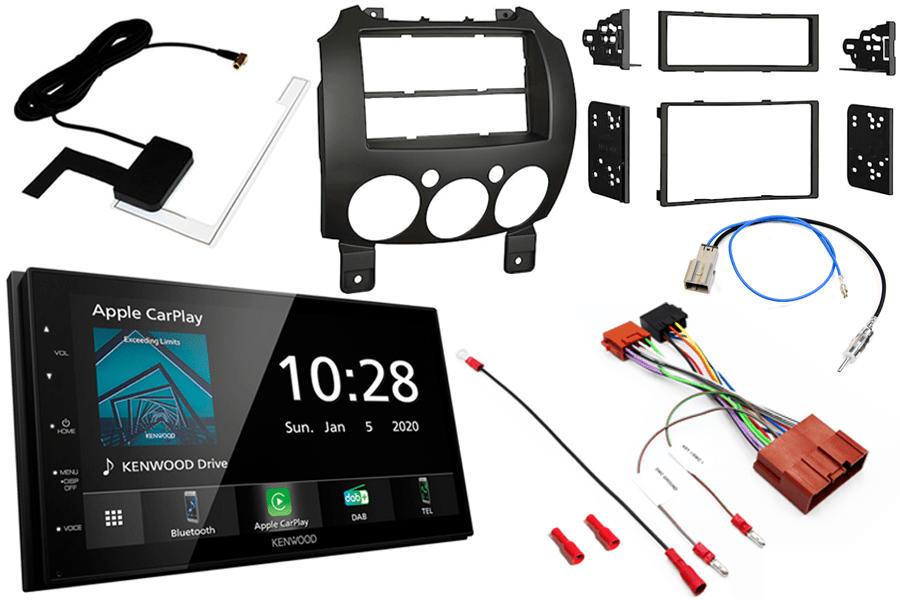 Mazda 2 (3rd-Gen) DE (2007-2014) Double DIN fitting kit and Kenwood DMX5020DABS (Carplay/Android)