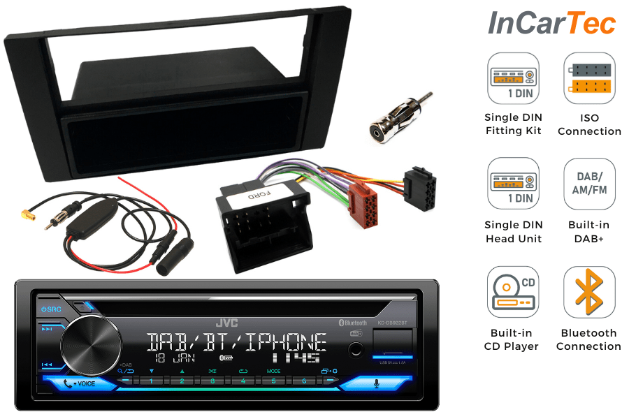 Ford Single DIN car stereo fitting kit (WITHOUT SWC) with JVC KD-DB922BT (CD/DAB/BLUETOOTH)