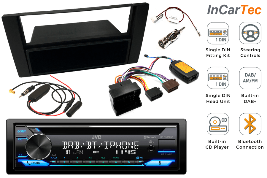 Ford Single DIN car stereo fitting kit (WITH SWC) with JVC KD-DB922BT (CD/DAB/BLUETOOTH)