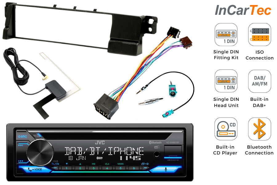 BMW 3-Series E46 car stereo fitting kit (WITHOUT SWC) with JVC KD-DB922BT (CD/DAB/BLUETOOTH)
