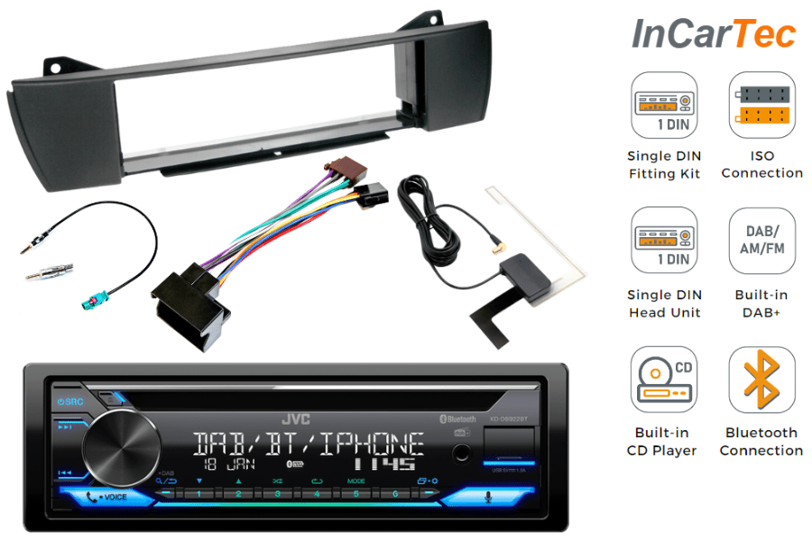 BMW Z4 (E85) Roadster car stereo fitting kit (WITHOUT SWC) with JVC KD-DB922BT (CD/DAB/BLUETOOTH)