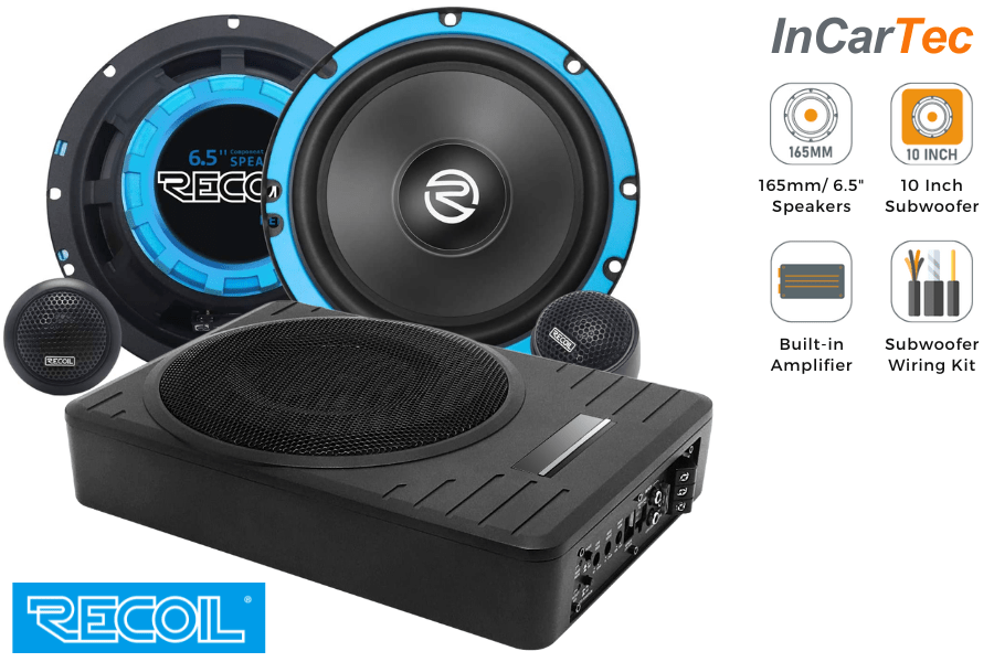 RECOIL 165mm (6.5inch) 200 Watt Component speakers and 10 inch amplified underseat subwoofer