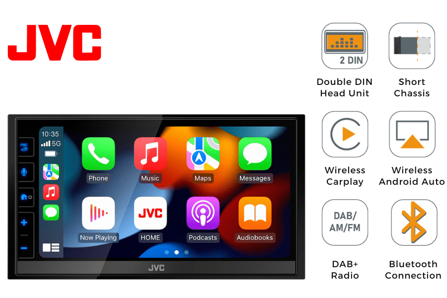 JVC KW-M785DBW (Short Chassis) Double DIN stereo head unit (Wireless Carplay/ Android Auto, DAB)