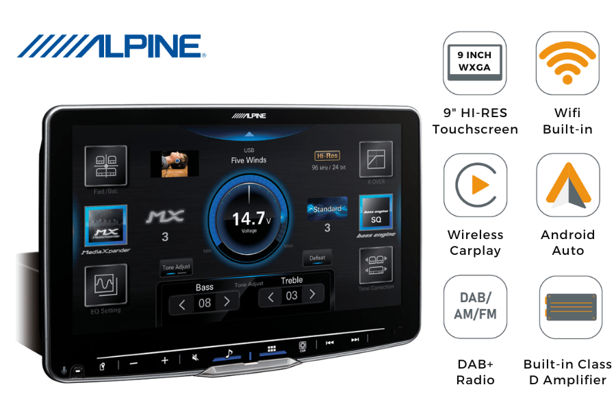 Alpine ILX905D Halo 9 inch touchscreen stereo head unit with wireless Carplay, Android Auto, DAB