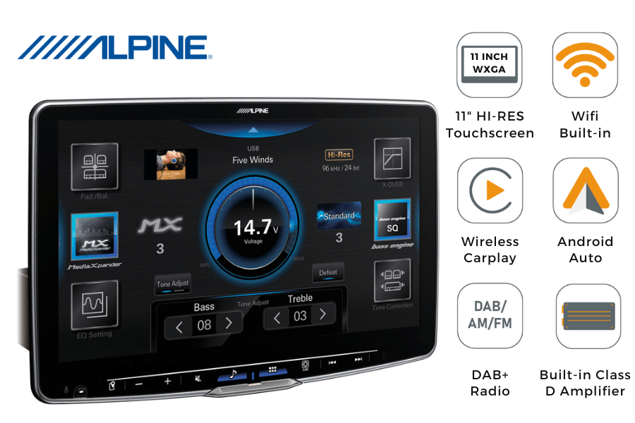 Alpine iLX-F115D Halo 11 inch touchscreen stereo head unit with wireless Carplay, Android Auto, DAB