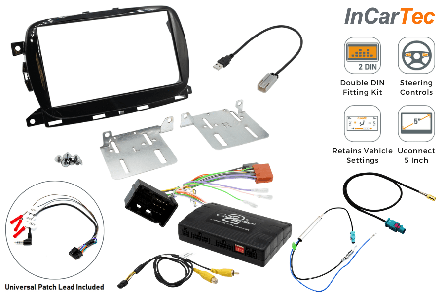 Abarth/ Fiat 500 (2016-2021) Double DIN car stereo upgrade fitting kit (Uconnect 5 Inch)
