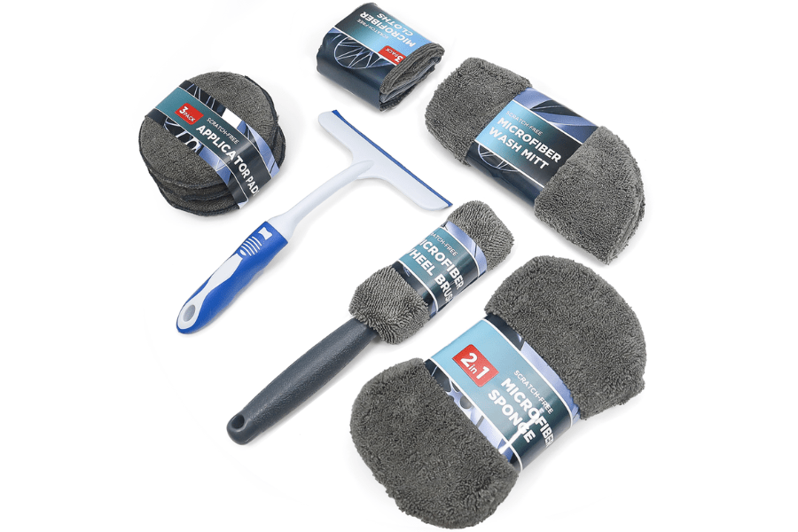 10 Piece car cleaning set (Microfibre cloth/ Sponge/ Pads/ Wheel Brush/ Squeegee)