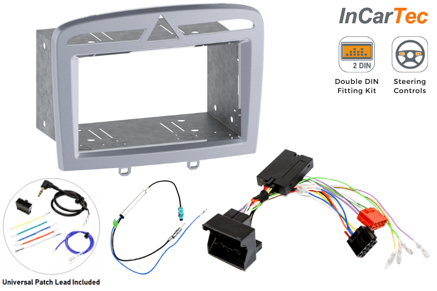 Peugeot 308 (2008-2013) Double DIN car stereo upgrade fitting kit (SILVER/ WITH SWC)