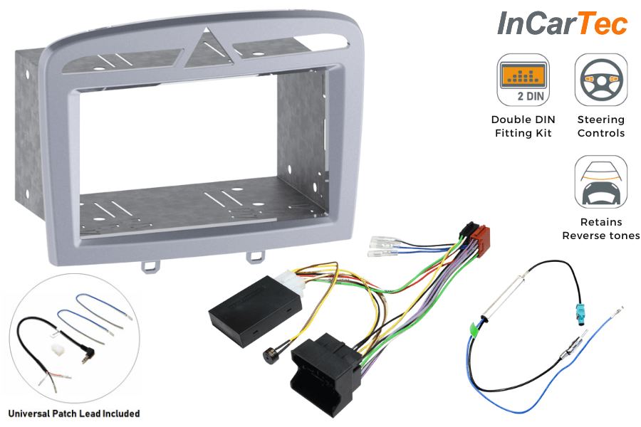 Peugeot 308 (2008-2013) Double DIN car stereo upgrade fitting kit (SILVER/ WITH SWC and PDC)