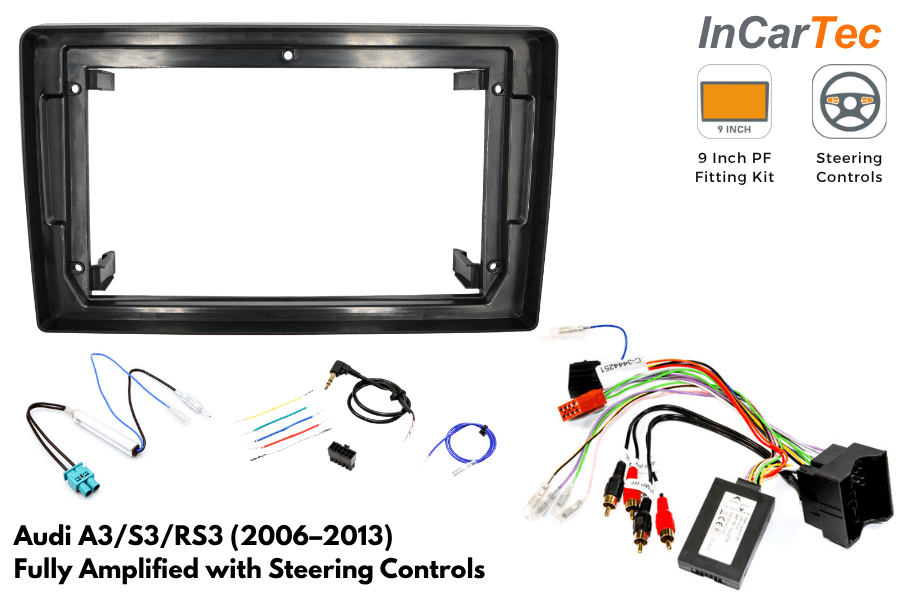 Audi A3 2006-2013 9 Inch Perfect Fit Stereo Fitting Kit – With Steering Controls/ Fully Amplified